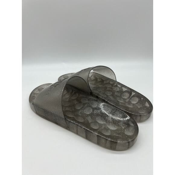 Coach Ulyssa Logo Transparent Slides Silver Glitter Jelly Slides Size 10B NEW - Picture 8 of 12